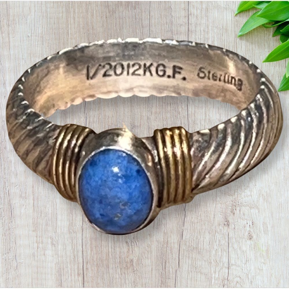 Vintage Sterling 12K Blue Kyanite Twisted Rope Ring size 8 - Picture 3 of 13